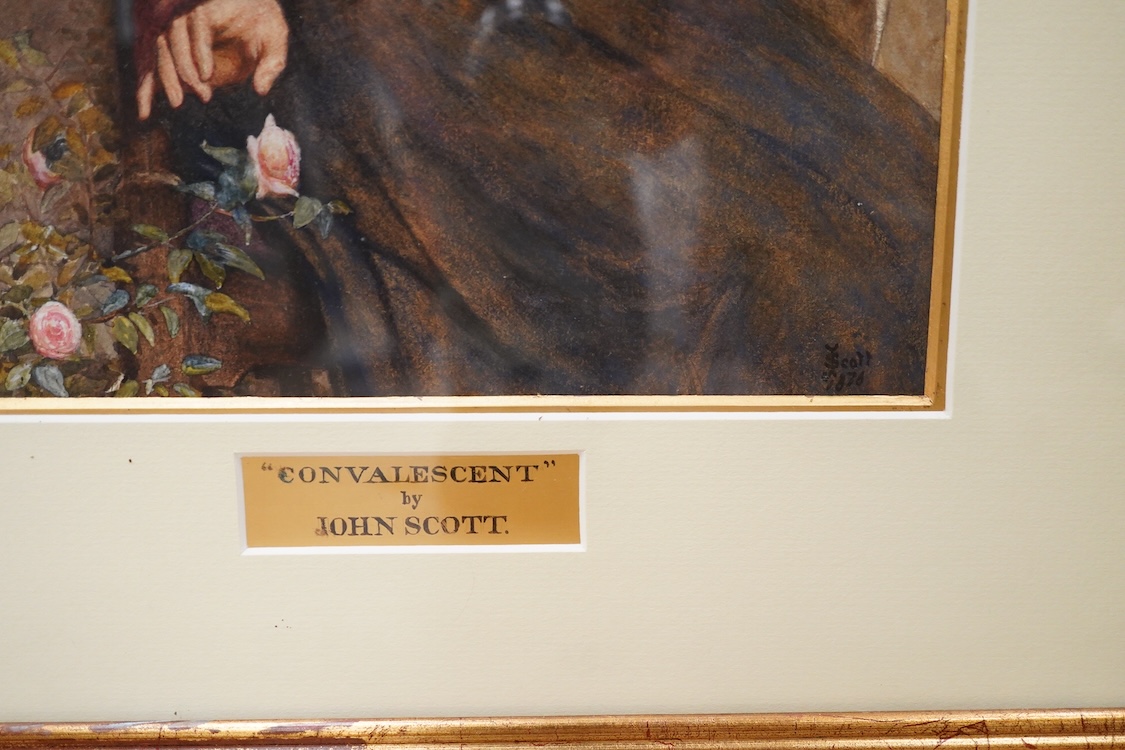 John Scott RI ROI RBA (1850-1918), 'Convalescent', signed and dated 1876, Pre-Raphaelite watercolour, 38 x 27cm